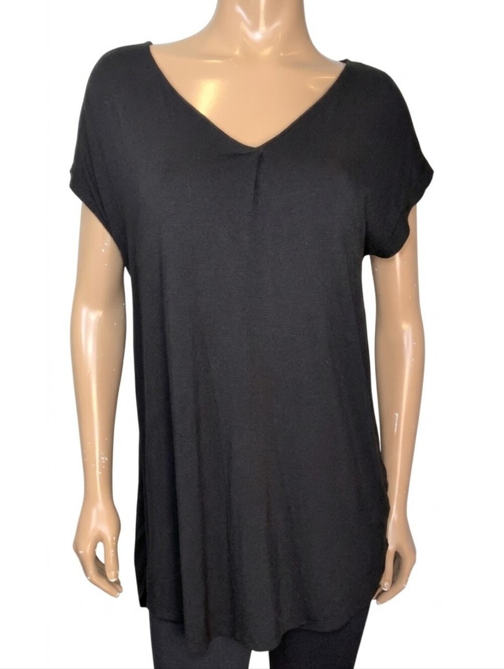 Reitmans Black Short Sleeve Vneck Pleated Tunic Top Womens Size Large Relaxed